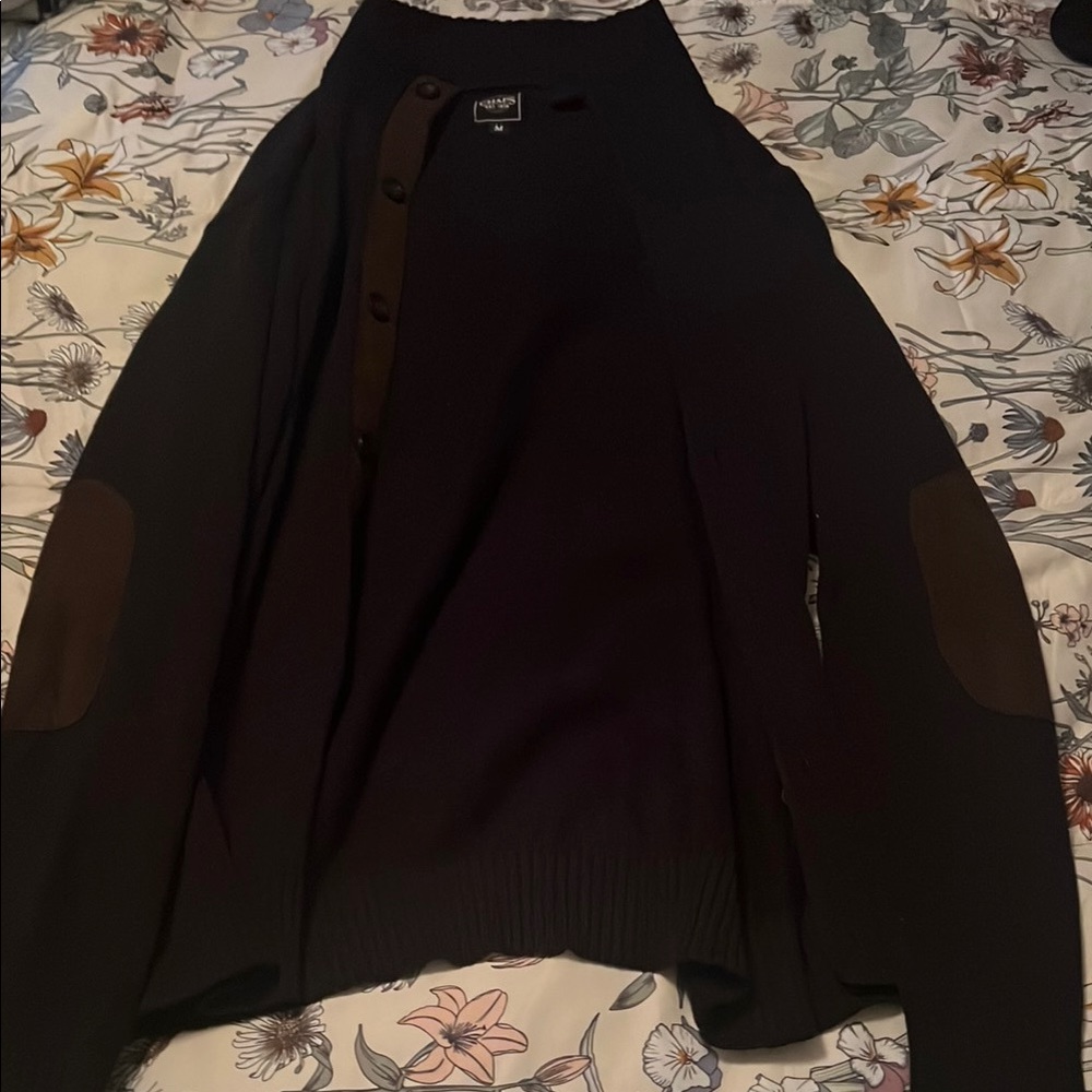 Black Button-Up Cardigan with Brown Accents